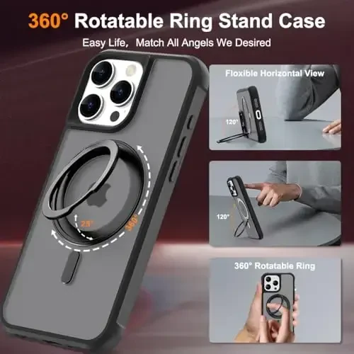 TOKVANZ для iPhone 16 Pro Max Чехол с вращающейся на 360° магнитной подставкой [Совместим с MagSafe] [Военная защита] Полупрозрачные матовые чехлы для телефона для женщин и мужчин 6,9'', Зеленый - 2