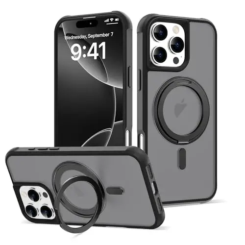 TOKVANZ для iPhone 16 Pro Max Чехол с вращающейся на 360° магнитной подставкой [Совместим с MagSafe] [Военная защита] Полупрозрачные матовые чехлы для телефона для женщин и мужчин 6,9'', Зеленый 