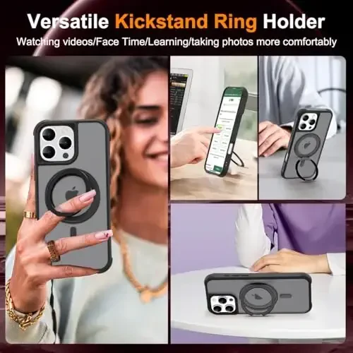 TOKVANZ for iPhone 16 Pro Max Case 360° Aylanadigan Magnit Uzuk Stend bilan [Mag-Safe bilan mos] [Harbiy Darajadagi Himoya] Ayollar va Erkaklar uchun Yarim Shaffof Mat Telefon G'iloflari 6.9'', Yashil - 4