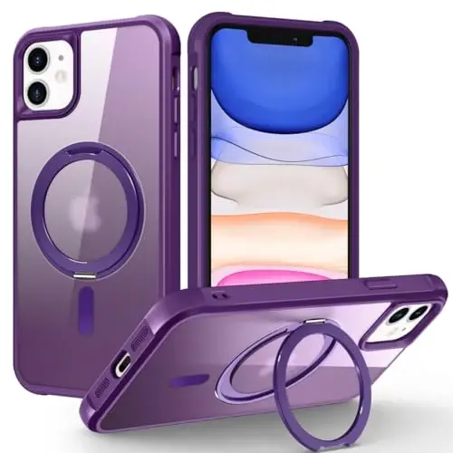 TOKVANZ Designed for iPhone 11 Case with 360° Rotatable Magnetic Ring Stand [Compatible Mag-Safe] [Military Grade Protection] Translucent Matte Phone Cases for Women Men 6.1'', Purple 