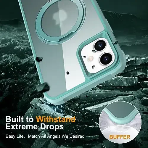 TOKVANZ Designed for iPhone 11 Case with 360° Rotatable Magnetic Ring Stand [Compatible Mag-Safe] [Military Grade Protection] Translucent Matte Phone Cases for Women Men 6.1'', Green - 6