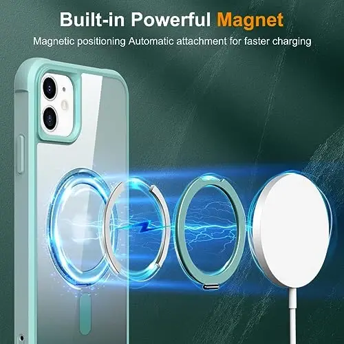 TOKVANZ Designed for iPhone 11 Case with 360° Rotatable Magnetic Ring Stand [Compatible Mag-Safe] [Military Grade Protection] Translucent Matte Phone Cases for Women Men 6.1'', Green - 3