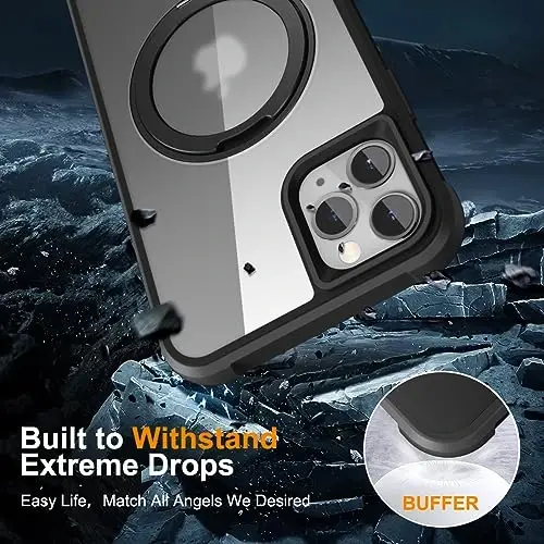 TOKVANZ Designed for iPhone 11 Pro Max Case with 360° Rotatable Magnetic Ring Stand [Compatible Mag-Safe] [Military Grade Protection] Translucent Matte Phone Cases for Women Men 6.5'', Black - 6