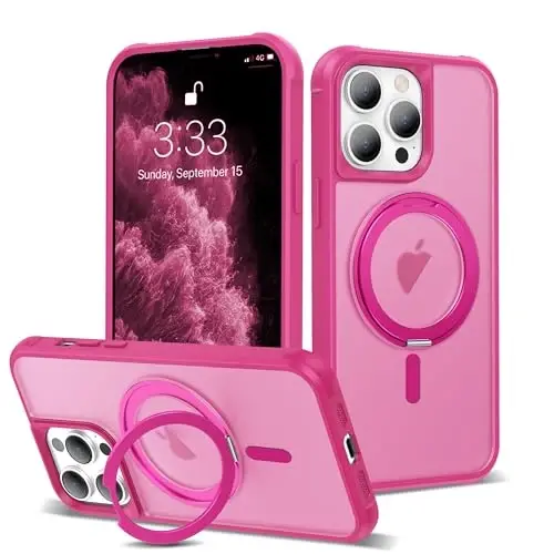 TOKVANZ iPhone 11 Pro Max uchun 360° aylanadigan magnitli halqali stendli g'ilof [Mag-Safe mos] [Harbiy darajadagi himoya] Ayollar va erkaklar uchun shaffof matli telefon g'iloflari 6,5'', och qizil 