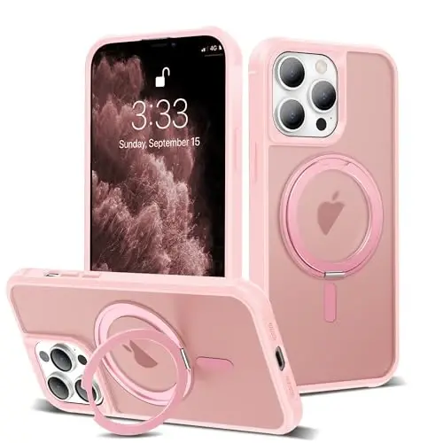 TOKVANZ iPhone 11 Pro Max uchun 360° aylanuvchi magnitli halqali stendga ega [Mag-Safe mos] Harbiy darajadagi himoya o‘tkazuvchan matli telefon qutilari ayollar va erkaklar uchun 6,5 dyuym, pushti 