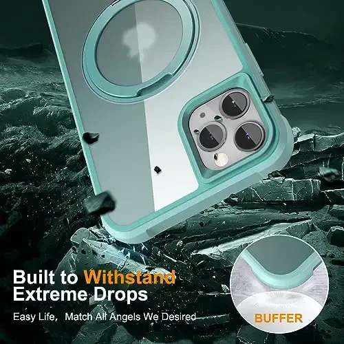 TOKVANZ iPhone 11 Pro Max uchun 360° aylanuvchi magnitli halqali stendli g'ilof [Mag-Safe mos] [Harbiy darajadagi himoya] Ayollar va erkaklar uchun shaffof matli telefon g'iloflari 6,5'', Yashil - 6