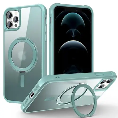 TOKVANZ Designed for iPhone 12 Pro Max/13 Pro Max Case with 360°Rotatable Magnetic Ring Stand [Compatible Mag-Safe] [Military Grade Protection] Translucent Matte Phone Case for Women 6.7