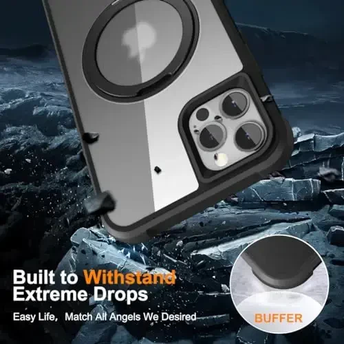 TOKVANZ iPhone 12 Pro Max/13 Pro Max uchun 360° aylanuvchi magnit halqali stendli g'ilof [Mag-Safe bilan mos] [Harbiy darajadagi himoya] Ayollar uchun yarim shaffof matli telefon g'ilofi 6.7