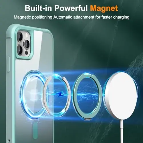 TOKVANZ iPhone 12 Pro Max/13 Pro Max uchun mo'ljallangan 360° aylanadigan magnit halqali stendli g'ilof [Mag-Safe bilan mos] [Harbiy darajadagi himoya] Shaffof matli telefon g'ilofi ayollar uchun 6.7