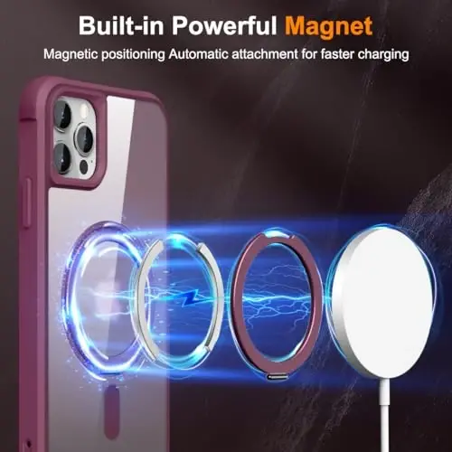 TOKVANZ Designed for iPhone 12/12 Pro Case with 360° Rotatable Magnetic Ring Stand [Compatible Mag-Safe] [Military Grade Protection] Translucent Matte Phone Cases for Women Men 6.1'', Wine Red - 3