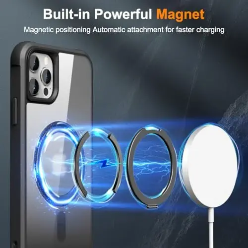 TOKVANZ Designed for iPhone 12/12 Pro Case with 360° Rotatable Magnetic Ring Stand [Compatible Mag-Safe] [Military Grade Protection] Translucent Matte Phone Cases for Women Men 6.1'', Black - 3