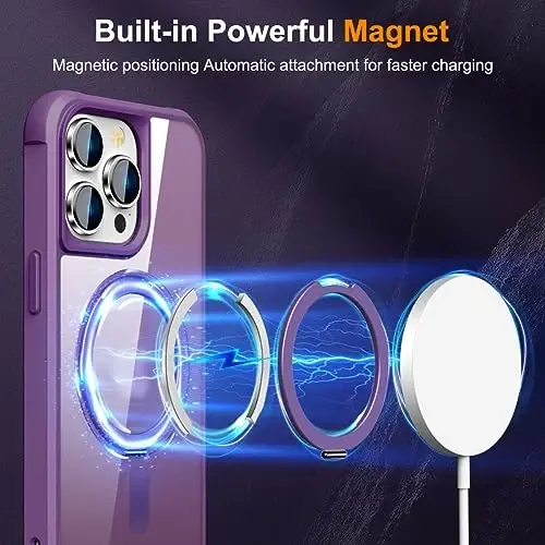 TOKVANZ Designed for iPhone 13 Pro Case with 360° Rotatable Magnetic Ring Stand [Compatible Mag-Safe] [Military Grade Protection] Translucent Matte Phone Cases for Women Men 6.1'', Purple - 3