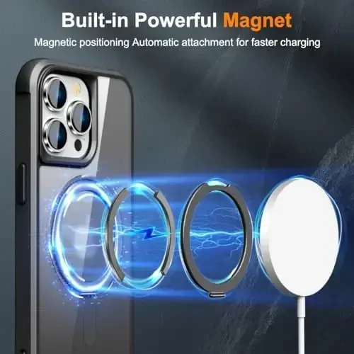 TOKVANZ iPhone 14 Pro Max uchun 360° aylanuvchi magnit halqali stendli [Mag-Safe mos] [Harbiy darajadagi himoya] yarim shaffof matli telefon g'iloflari ayollar va erkaklar uchun 6.7'', Qora - 3