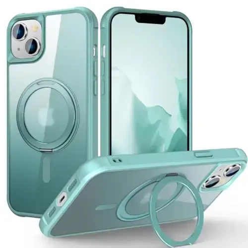TOKVANZ Designed for iPhone 15 Plus Case with 360° Rotatable Magnetic Ring Stand [Compatible Mag-Safe] [Military Grade Protection] Translucent Matte Phone Cases for Women Men 6.7'', Green - 1