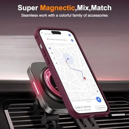 TOKVANZ Designed for iPhone 15 Pro Max Case with 360° Rotatable Magnetic Ring Stand [Compatible Mag-Safe] [Military Grade Protection] Translucent Matte Phone Cases for Women Men 6.1'', Wine Red - 5
