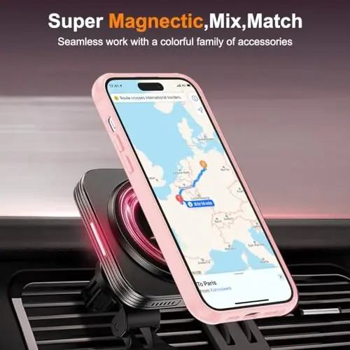 TOKVANZ Designed for iPhone 15 Pro Max Case with 360° Rotatable Magnetic Ring Stand [Compatible Mag-Safe] [Military Grade Protection] Translucent Matte Phone Cases for Women Men 6.7'', Pink - 5