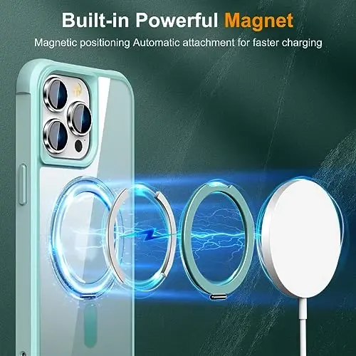 TOKVANZ Designed for iPhone 15 Pro Max Case with 360° Rotatable Magnetic Ring Stand [Compatible Mag-Safe] [Military Grade Protection] Translucent Matte Phone Cases for Women Men 6.7'', Green - 3