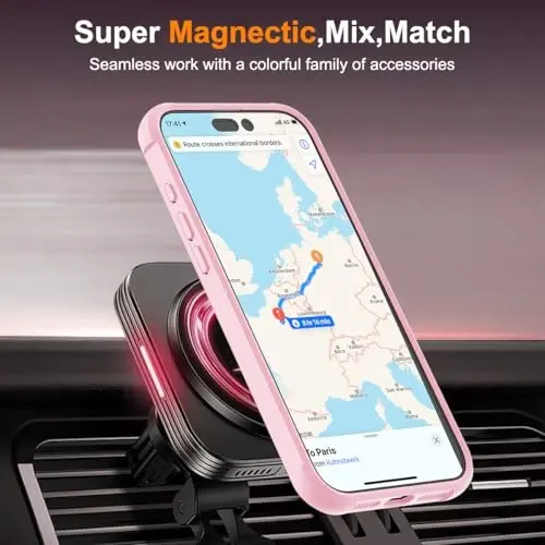 TOKVANZ iPhone 16 Pro Max uchun 360° aylanadigan magnit halqali stendli g'ilof [Mag-Safe mos] [Harbiy darajadagi himoya] Shaffof matli telefon g'iloflari ayollar va erkaklar uchun 6.9'', pushti - 5