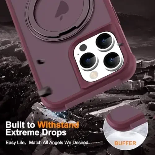 TOKVANZ iPhone 16 Pro uchun 360° aylanadigan magnit halqali stendli g‘ilof [Mag-Safe bilan mos] [Harbiy darajadagi himoya] Ayollar va erkaklar uchun yarim shaffof matli telefon g‘iloflari 6,3 dyuym, to‘q qizil - 6