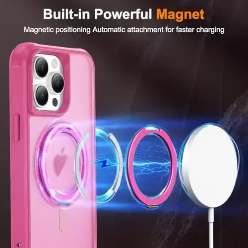 TOKVANZ разработан для чехла iPhone 14 Pro Max с вращающейся на 360° магнитной подставкой [совместим с Mag-Safe] [военная защита] Полупрозрачные матовые чехлы для телефонов для женщин и мужчин 6,7 дюйма, розово-красный - 3