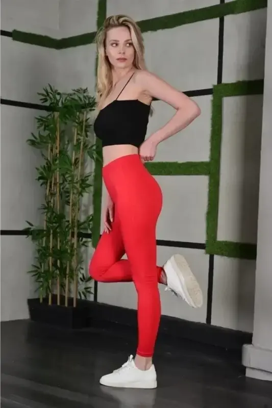 To'liq Likra Qo'shimcha Tortuvchi Yuqori Bel Tor Qisqich Kundalik Sport Leggingsi - Qizil - 1