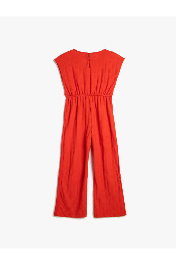 To'liq uzunlikli yengsiz dumaloq bo'yinli kamarli jumpsuit - 2