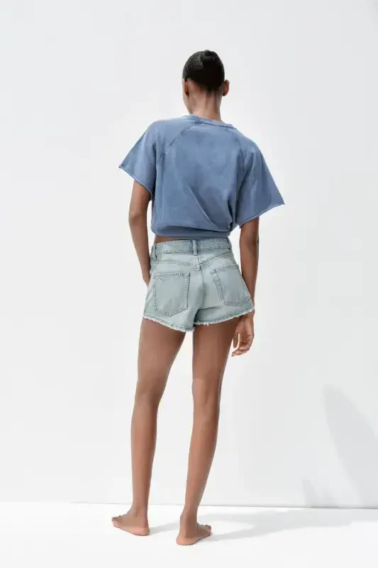 ТОЛСТОВКА ИЗ ХЛОПКА С НАДПИСЬЮ С ЭФФЕКТОМ ВЫЦВЕТАНИЯ - Синий - 4