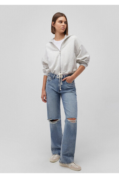 Толстовка с капюшоном и молнией бежевого цвета, укороченная 1611956-80084 - Modazone