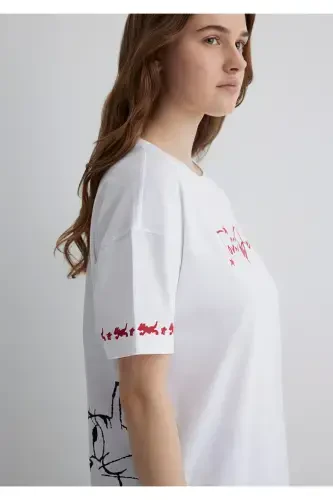 Tom and Jerry Baskılı Beyaz Tişört Loose Fit / Bol - 8