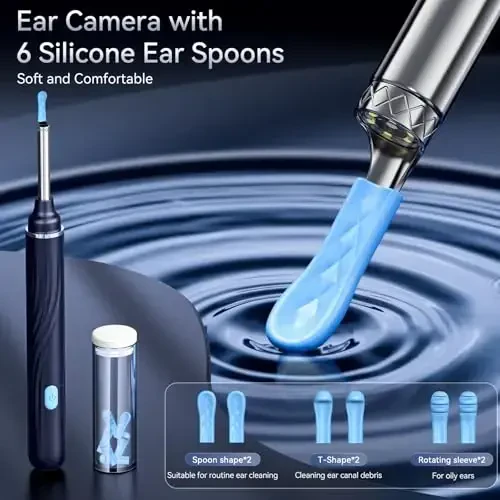 Tomaje Ear Wax Removal Tool Camera, Ear Cleaner with Camera, 1080P HD Ear Camera and 6 LED Light, Ear Wax Removal Kit with 6 Ear Pick, 6 Pcs Ear Set, Ear Camera Wax Removal for iOS & Android, Blue - 5