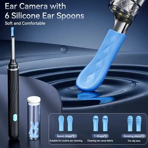 Tomaje Ear Wax Removal Tool Camera, Ear Cleaner with Camera, 1080P HD Ear Camera and 6 LED Light, Ear Wax Removal Kit with 6 Ear Picks, 6 Pcs Ear Set, Ear Camera Wax Removal for iOS & Android, Black - 5