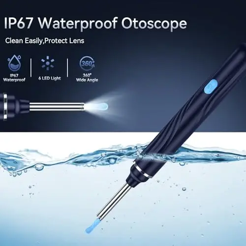 Tomaje Quloq Mumini Olip Tashlash Asbobi Kamerasi, Kamerali Quloq Tozalagichi, 1080P HD Quloq Kamerasi va 6 LED Chiroq, 6 Quloq Kovlagichli Quloq Mumini Olip Tashlash Kiti, 6 Donali Quloq To'plami, iOS va Android uchun Quloq Kamerasi Mumini Olip Tashlash, Moviy - 7
