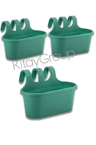 Tombik Askılı Balkon Saksı 6,5 Lt 3'lü Set Yeşil-YEŞİL - 1