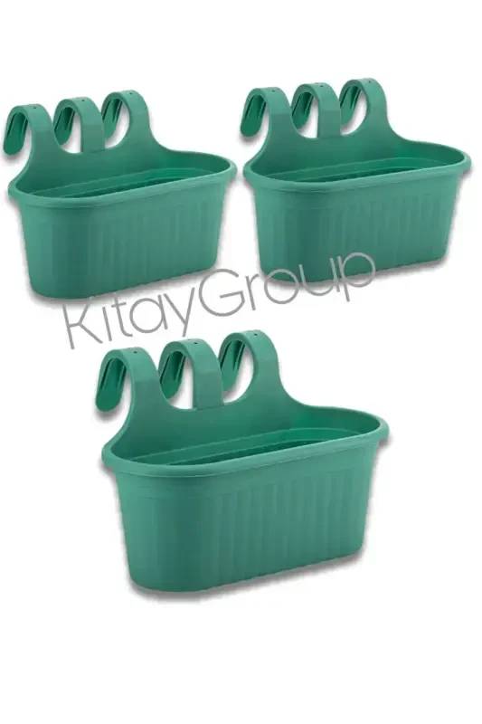 Tombik Askılı Balkon Saksı 6,5 Lt 3'lü Set Yeşil-YEŞİL - 1