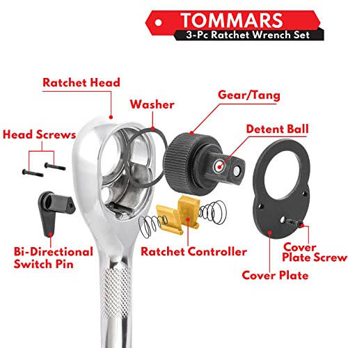 TOMMARS Stubby Ratchet Set, 1/4