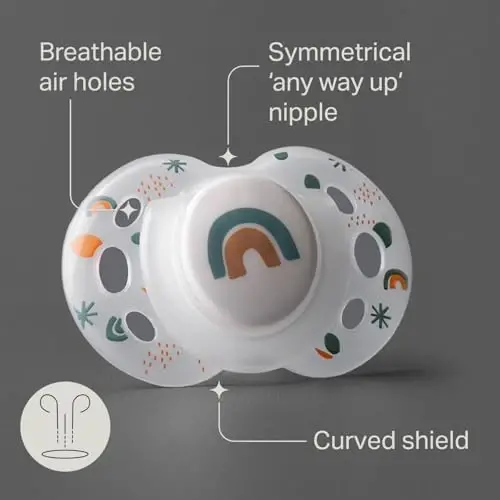 Tommee Tippee Night Time Pacifier, 18-36 Months, Symmetrical Silicone Baglet, BPA-Free Binkies, Glow in The Dark Technology, Green Rainbow, Pack of 6 - 3