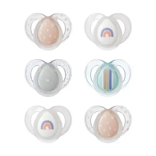 Tommee Tippee Night Time Pacifier, 6-18 Months, Symmetrical Silicone Baglet, BPA-Free Binkies, Glow in The Dark Technology, Pink Rainbow, Pack of 6 