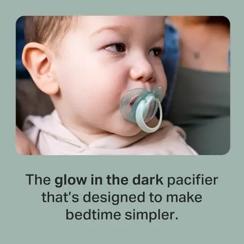 Tommee Tippee Night Time Pacifier, 6-18 Months, Symmetrical Silicone Baglet, BPA-Free Binkies, Glow in The Dark Technology, Blue Rainbow, Pack of 6 - 2