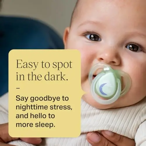 Tommee Tippee Night Time Pacifier, 6-18 Months, Symmetrical Silicone Baglet, BPA-Free Binkies, Glow in The Dark Technology, Blue Rainbow, Pack of 6 - 6
