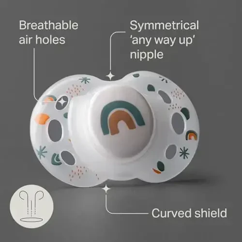 Tommee Tippee Night Time Emzik, 18-36 oy, Simmetrik silikon xaltachasi, BPA-siz Binkies, Qorong'uda porlash texnologiyasi, Yashil Kamalak, 6 dona - 3