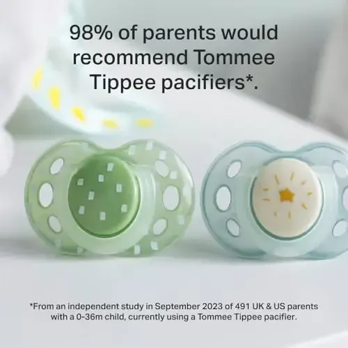 Tommee Tippee Night Time Emzik, 18-36 oy, Simmetrik silikon xaltachasi, BPA-siz Binkies, Qorong'uda porlash texnologiyasi, Yashil Kamalak, 6 dona - 5