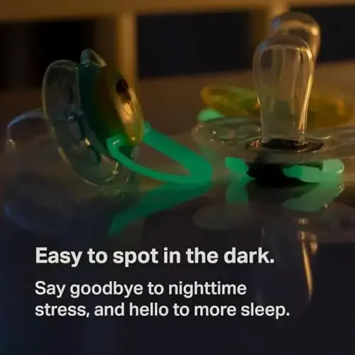 Tommee Tippee Night Time Pacifier, 18-36 Months, Symmetrical Silicone Baglet, BPA-Free Binkies, Glow in The Dark Technology, Green Rainbow, Pack of 6 - 6