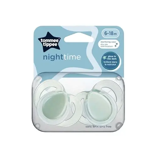 Tommee Tippee Night Time Pacifier, 6-18 Months, Symmetrical Silicone Baglet, BPA-Free Binkies, Glow in The Dark Technology, Pack of 2 with Reusable Sterilizer Pod - 2