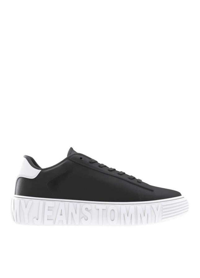 Tommy Hilfiger Black Men's Leather Sneaker, Leather Outsole - 11