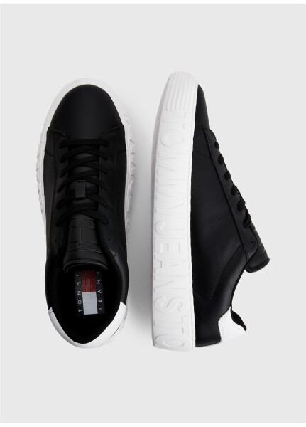 Tommy Hilfiger Black Men's Leather Sneaker, Leather Outsole - 13