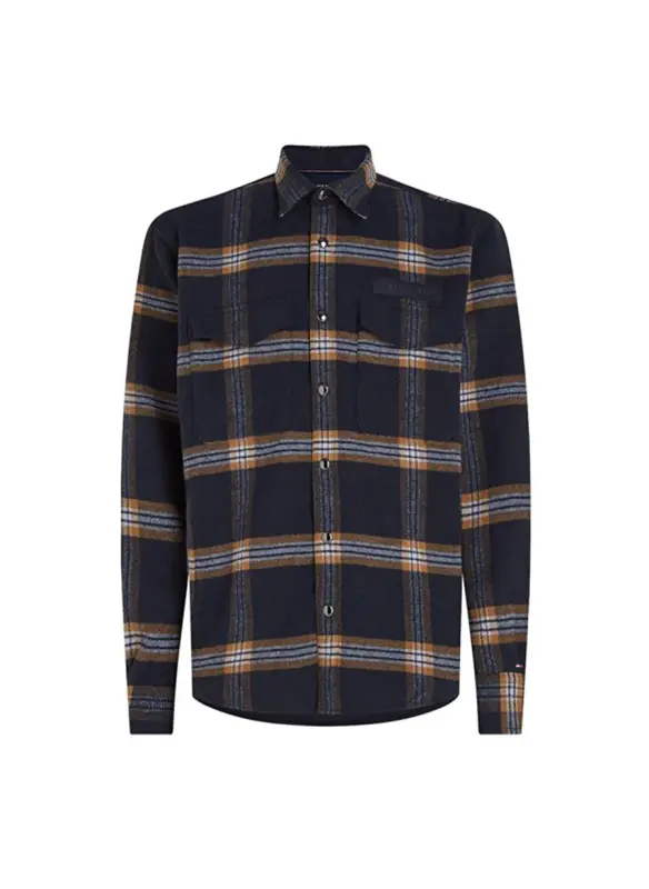 Tommy Hilfiger Slim Fit Рубашка мужская синяя с пуговицами на воротнике MW0MW328520MS - TOMMY HILFIGER