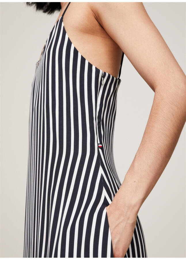 Tommy Hilfiger V bo'yinli chiziqli ko'k uzun ayollar libos FLUID STRIPE ANKLE SLIP DRESS - 11