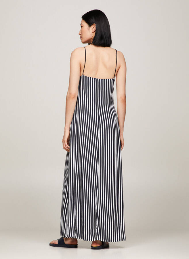 Tommy Hilfiger V-Neck Striped Navy Blue Long Women's Dress FLUID STRIPE ANKLE SLIP DRESS - 8