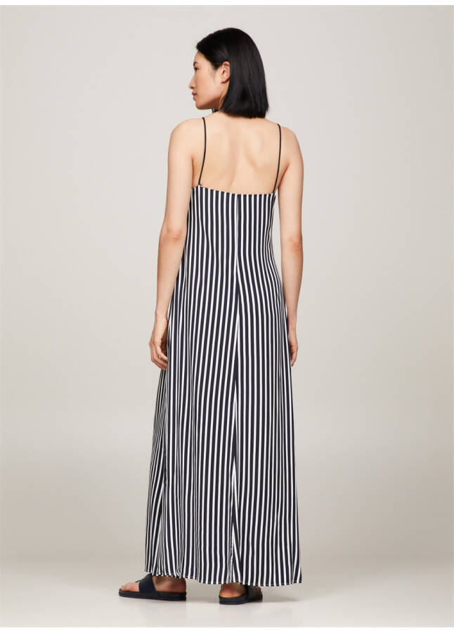 Tommy Hilfiger V-Neck Striped Navy Blue Long Women's Dress FLUID STRIPE ANKLE SLIP DRESS - 12