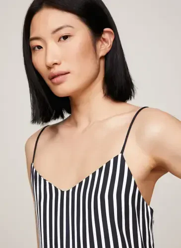 Tommy Hilfiger V образный вырез в полоску темно-синее длинное женское платье FLUID STRIPE ANKLE SLIP DRESS - TOMMY HILFIGER (1)